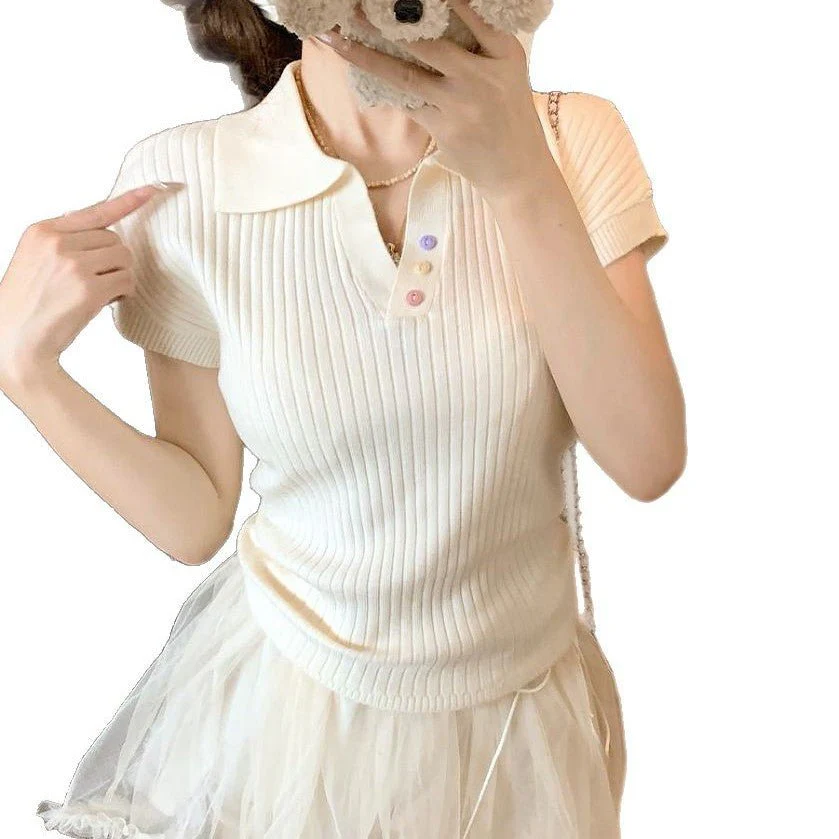 Women's Slim Fit Knitted Polo T-Shirt – Fresh & Sweet Summer Style - Image 5