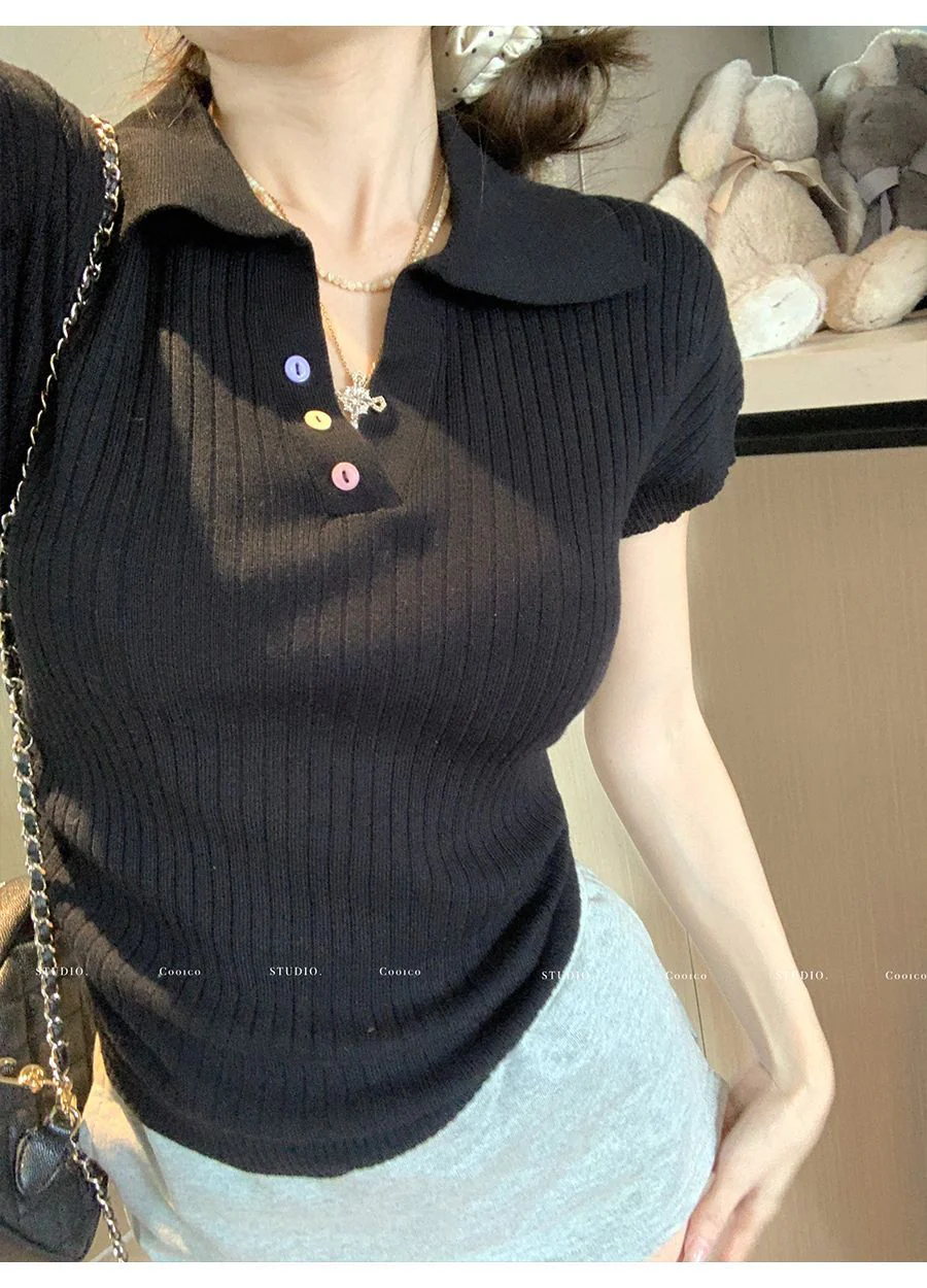 Women's Slim Fit Knitted Polo T-Shirt – Fresh & Sweet Summer Style - Image 6