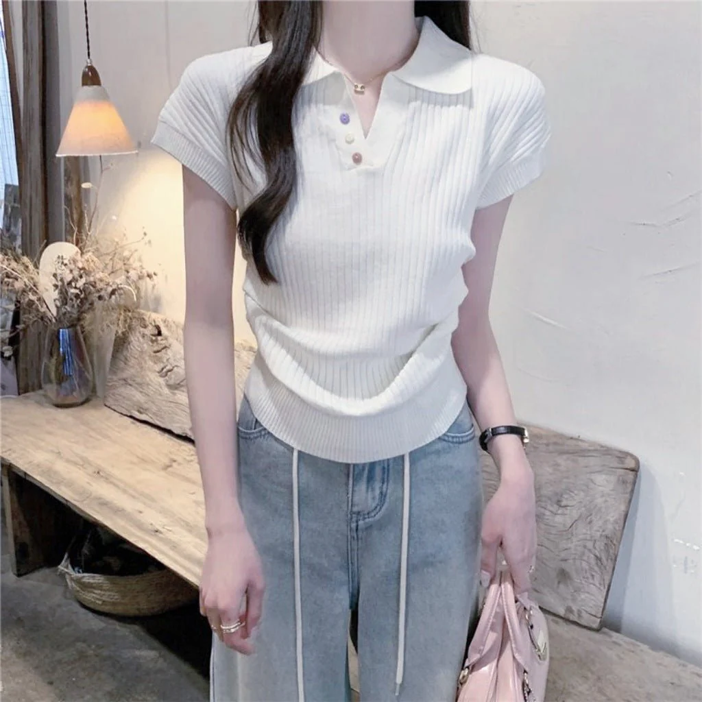 Women's Slim Fit Knitted Polo T-Shirt – Fresh & Sweet Summer Style - Image 7