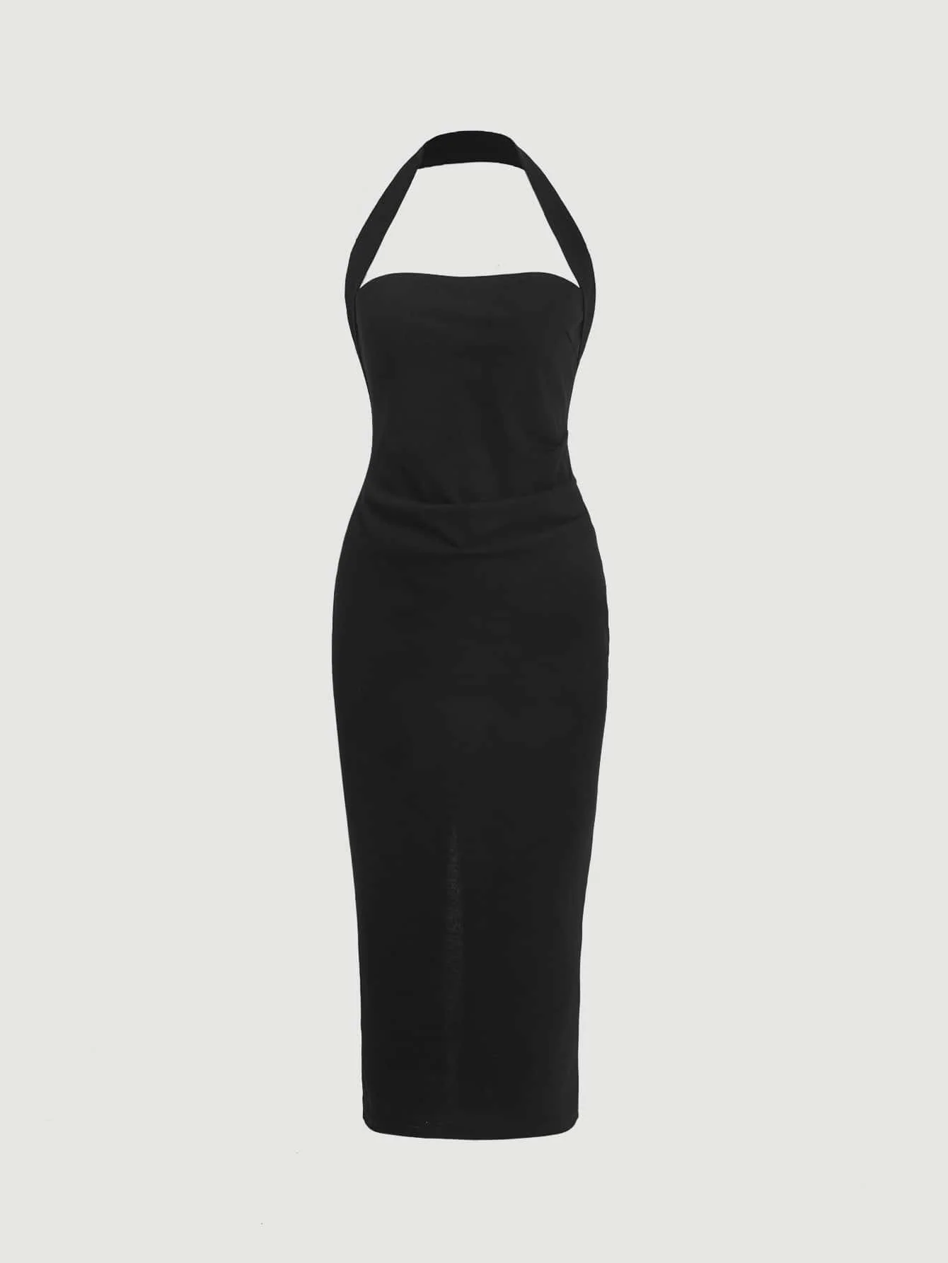 Women's Solid Color Halter Neck Fitted Long Dress, Casual Everyday Wear - Image 2