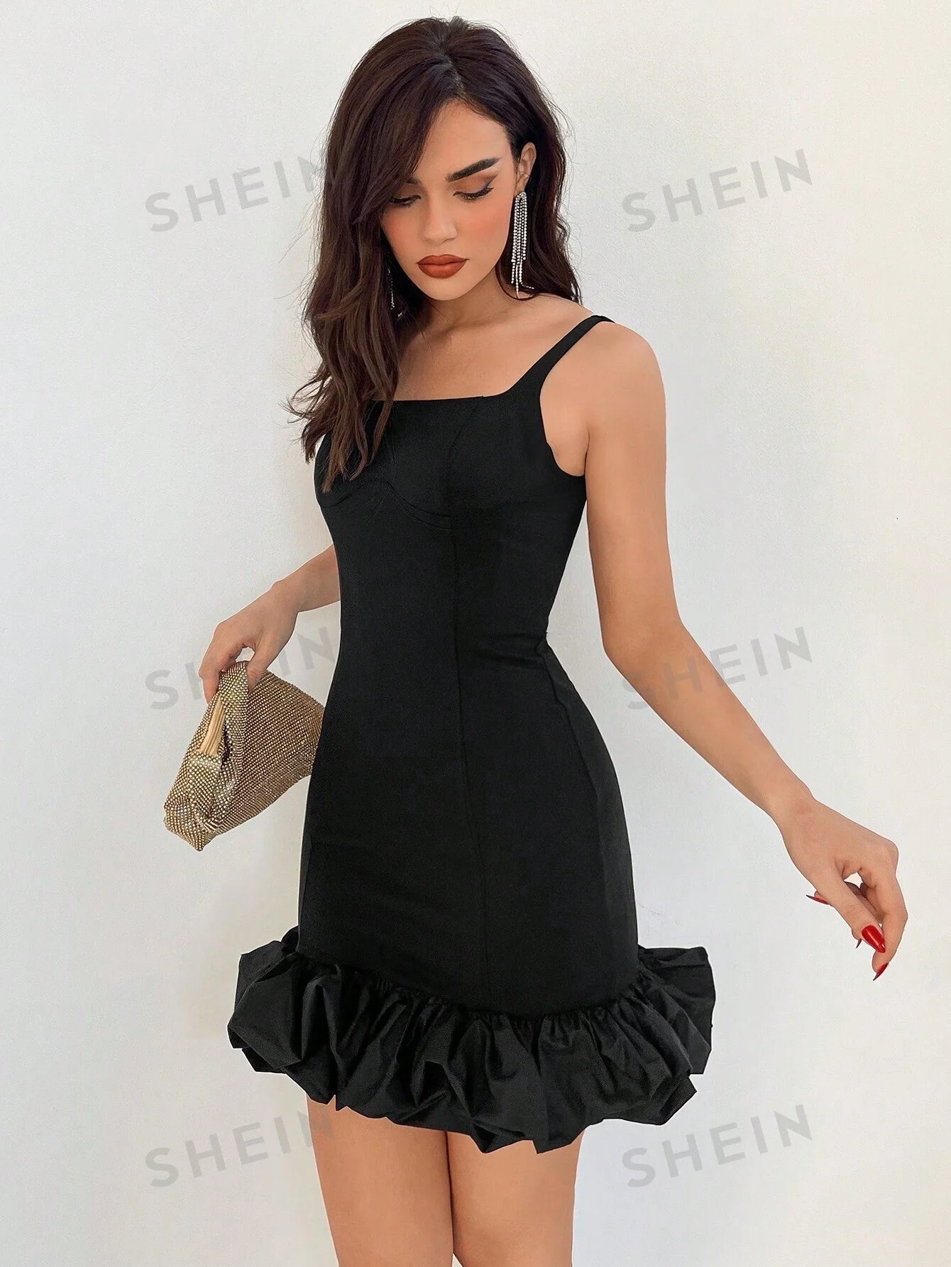 Women's Solid Color Ruffled Hem Spaghetti Strap Dress - Image 5