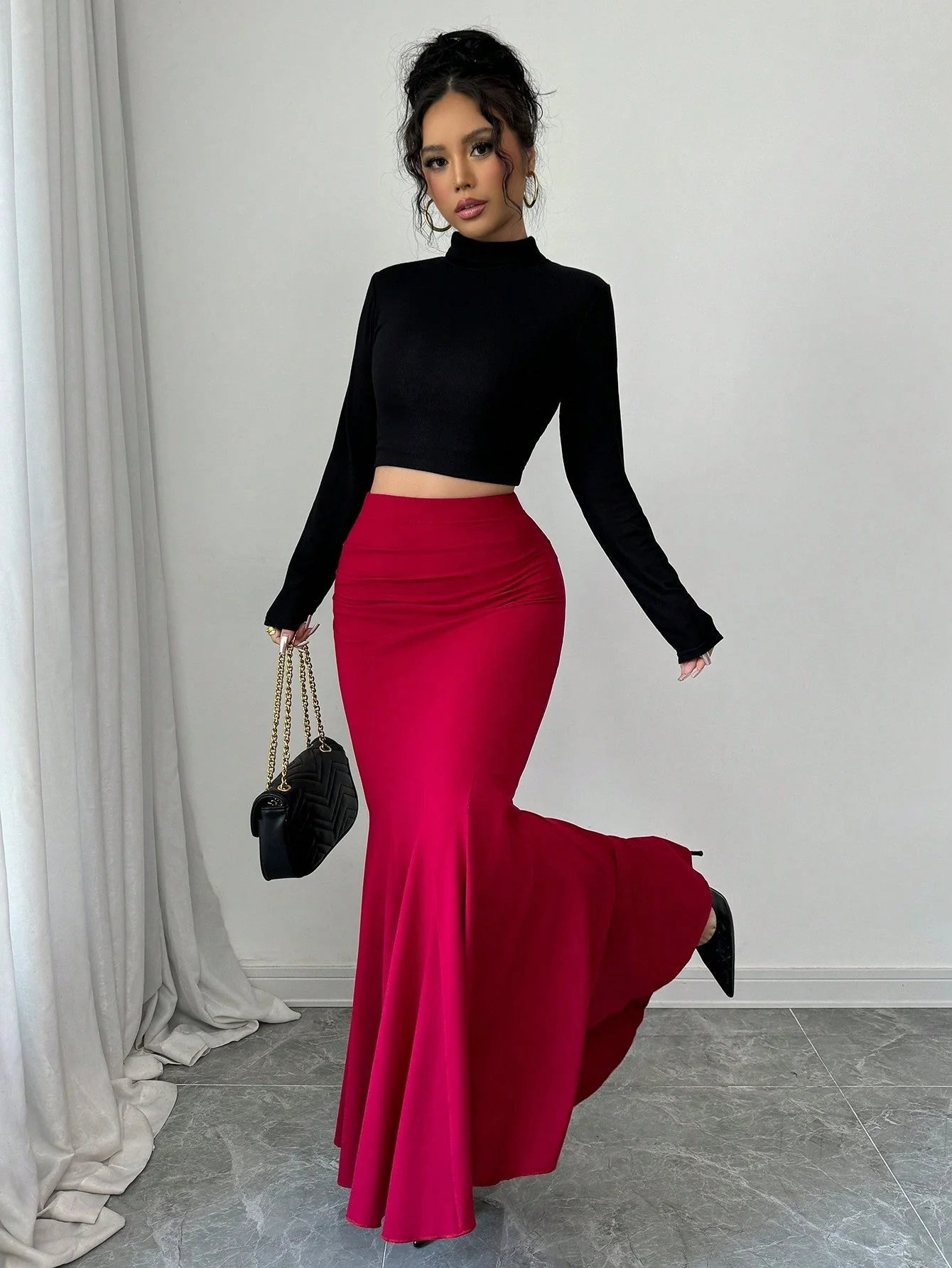 Women's Solid Color Simple Fitted Skirt, Casual Daily Wear For New Year Clothes Maxi Women Outfit - Image 3