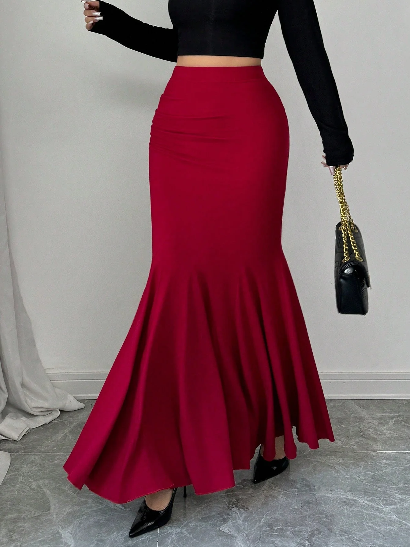 Women's Solid Color Simple Fitted Skirt, Casual Daily Wear For New Year Clothes Maxi Women Outfit - Image 4