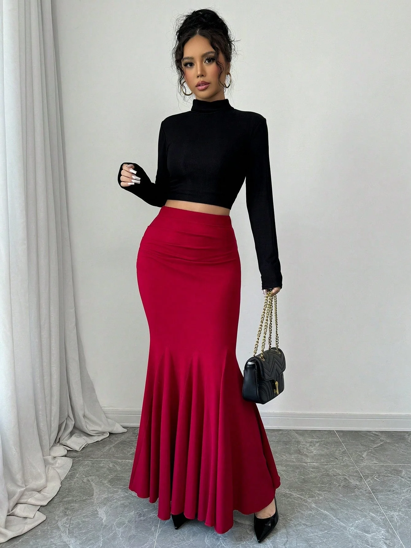 Women's Solid Color Simple Fitted Skirt, Casual Daily Wear For New Year Clothes Maxi Women Outfit - Image 5