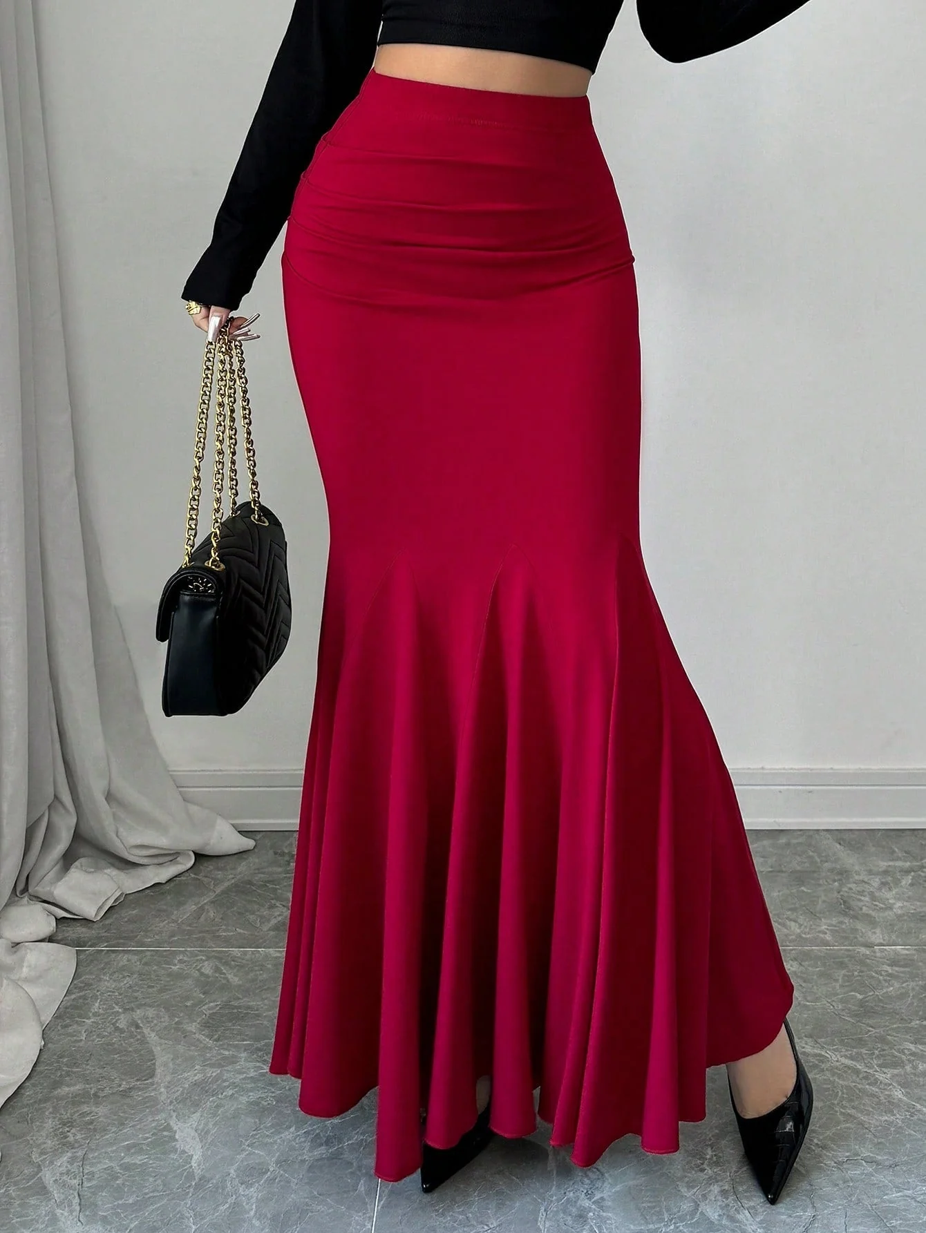 Women's Solid Color Simple Fitted Skirt, Casual Daily Wear For New Year Clothes Maxi Women Outfit - Image 6
