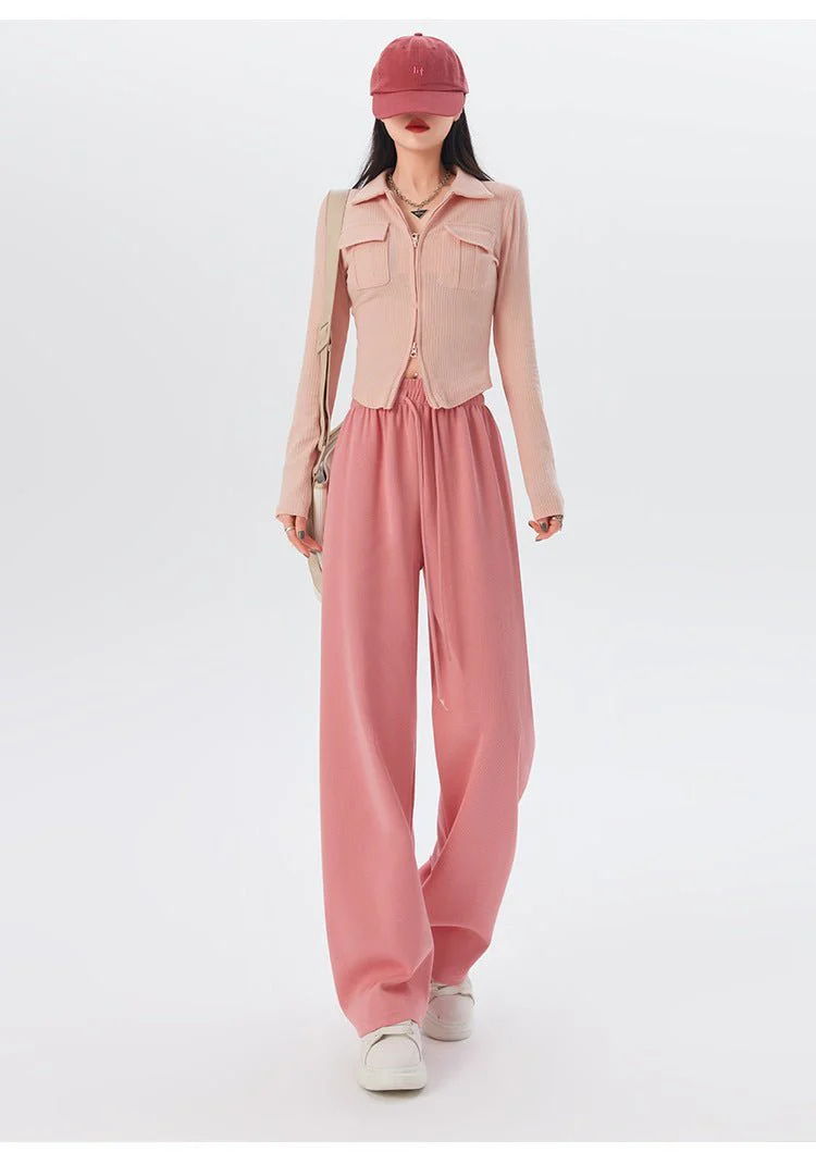 Women's sports pants spring season new high waist loose straight pants drape mopping casual women's wide leg pants - Image 10