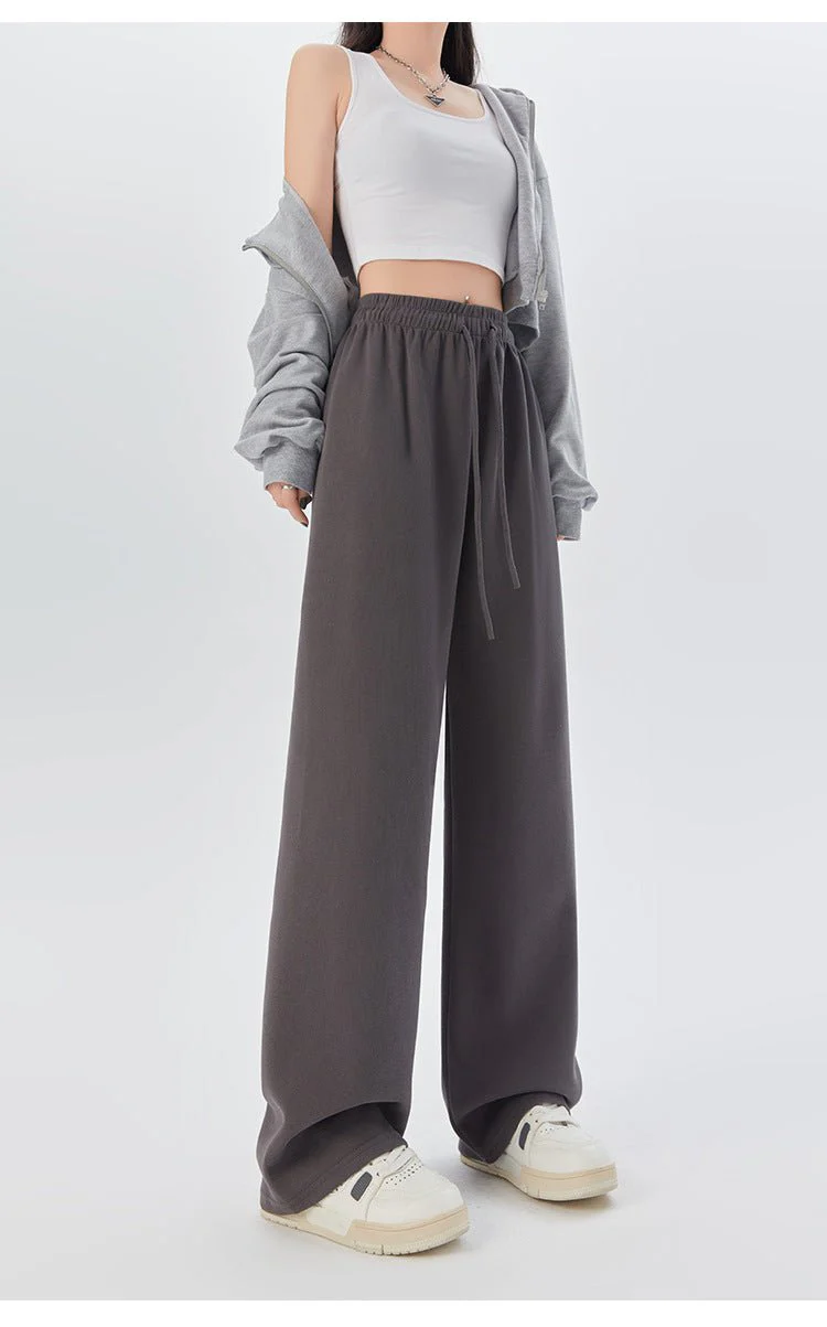 Women's sports pants spring season new high waist loose straight pants drape mopping casual women's wide leg pants - Image 12
