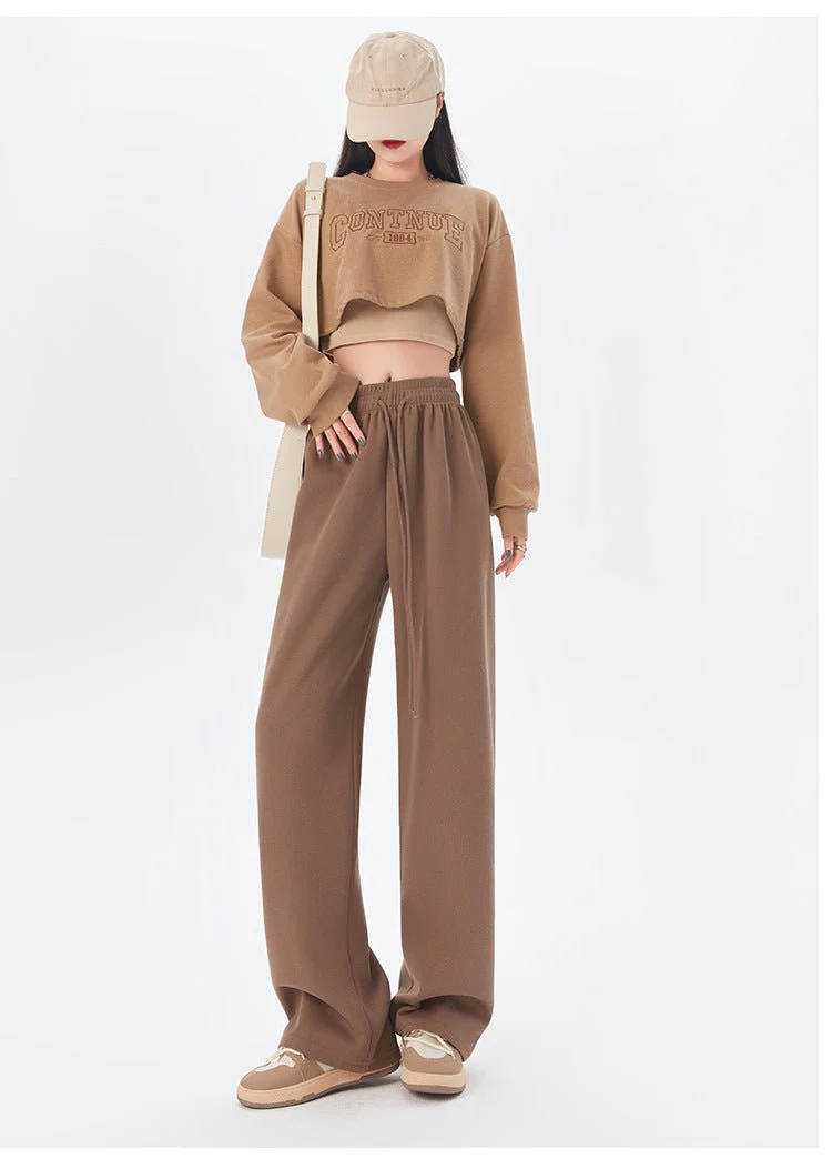 Women's sports pants spring season new high waist loose straight pants drape mopping casual women's wide leg pants - Image 13