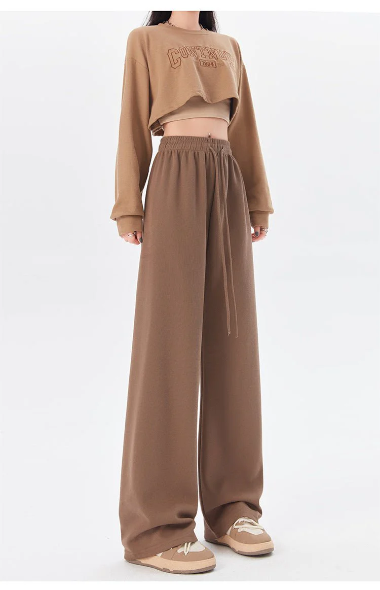 Women's sports pants spring season new high waist loose straight pants drape mopping casual women's wide leg pants - Image 14