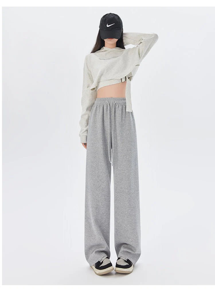 Women's sports pants spring season new high waist loose straight pants drape mopping casual women's wide leg pants - Image 15
