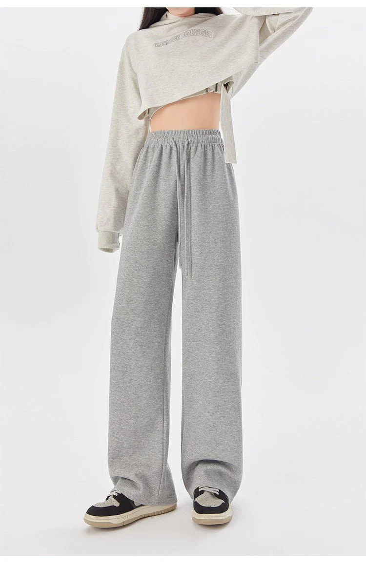 Women's sports pants spring season new high waist loose straight pants drape mopping casual women's wide leg pants - Image 16