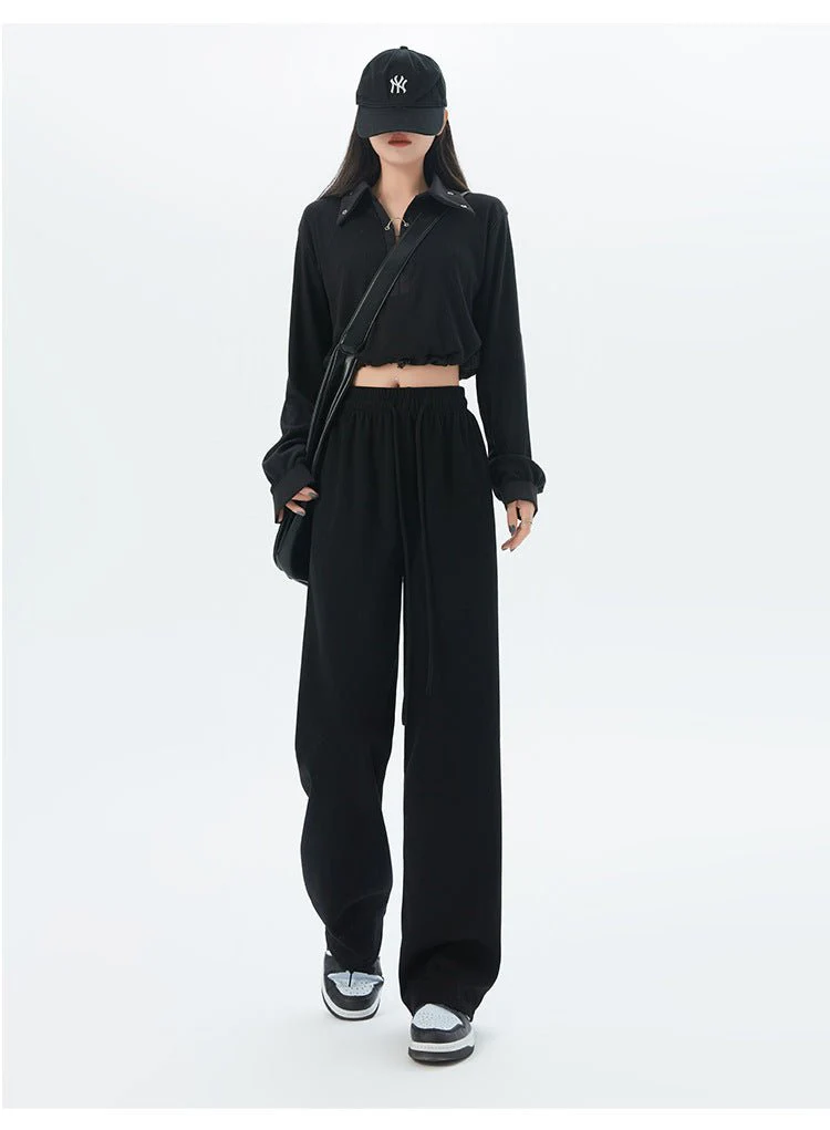 Women's sports pants spring season new high waist loose straight pants drape mopping casual women's wide leg pants - Image 17