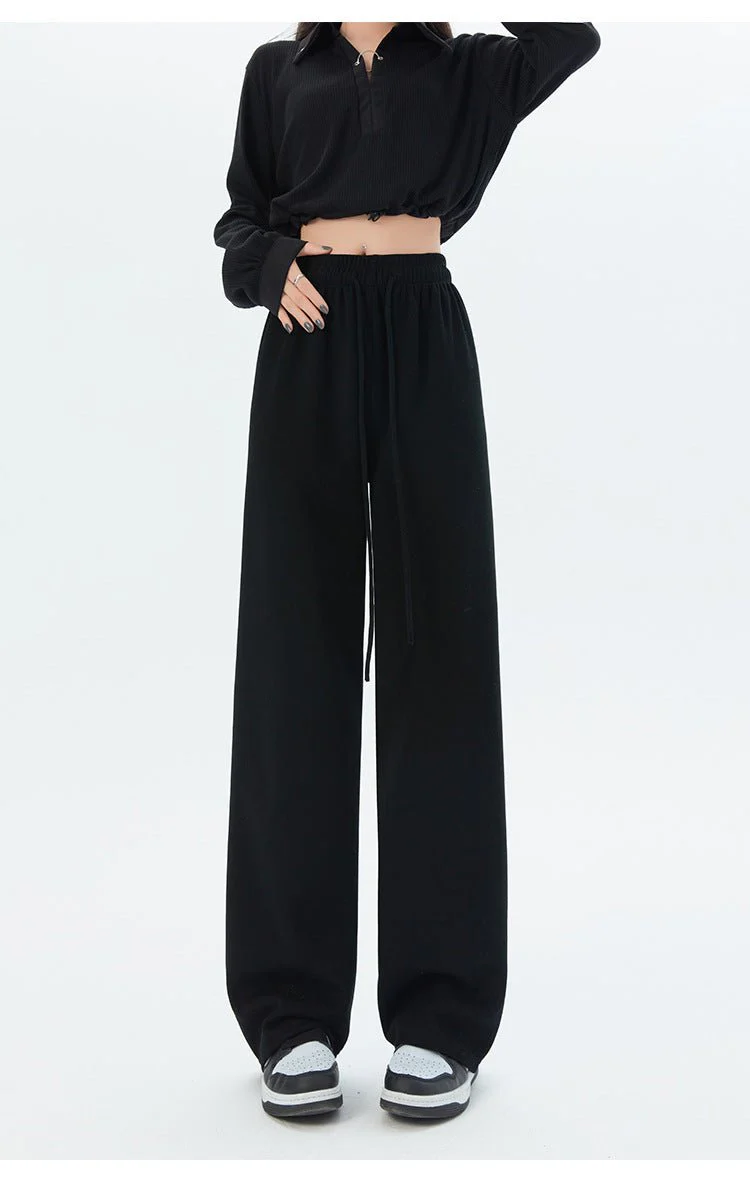 Women's sports pants spring season new high waist loose straight pants drape mopping casual women's wide leg pants - Image 18