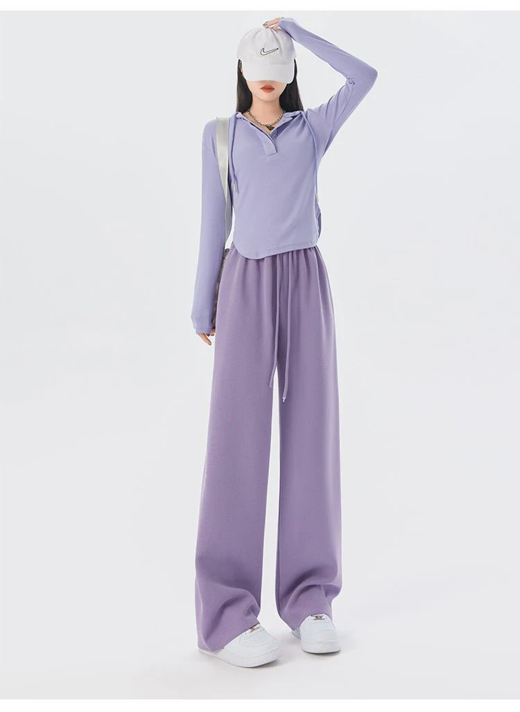 Women's sports pants spring season new high waist loose straight pants drape mopping casual women's wide leg pants - Image 19