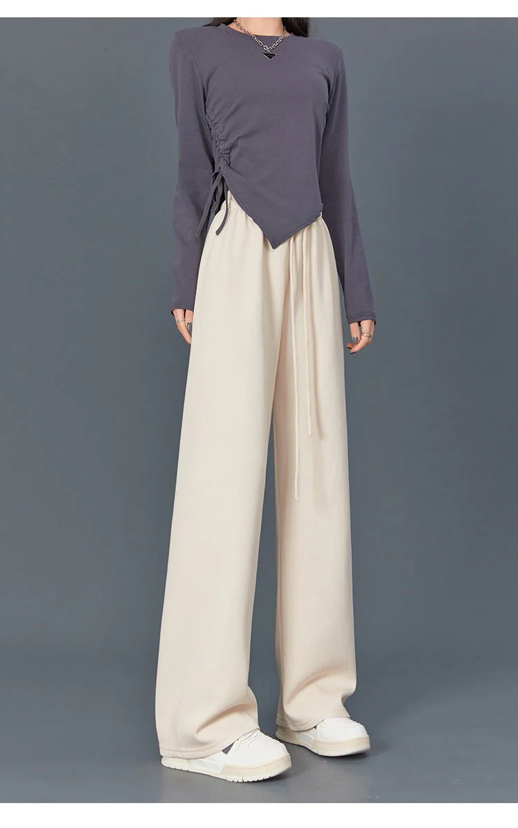 Women's sports pants spring season new high waist loose straight pants drape mopping casual women's wide leg pants - Image 22