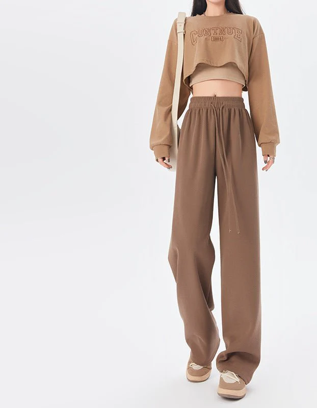 Women's sports pants spring season new high waist loose straight pants drape mopping casual women's wide leg pants - Image 4