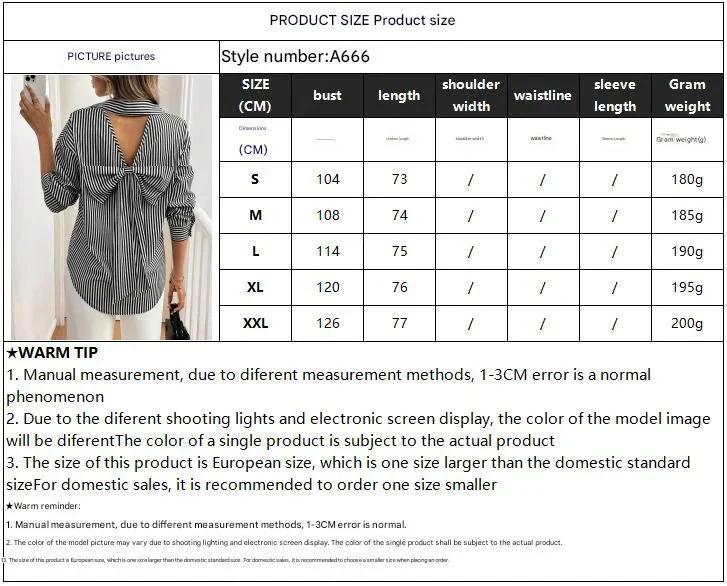 Women's striped printed back bow front button long-sleeved shirt - Image 7
