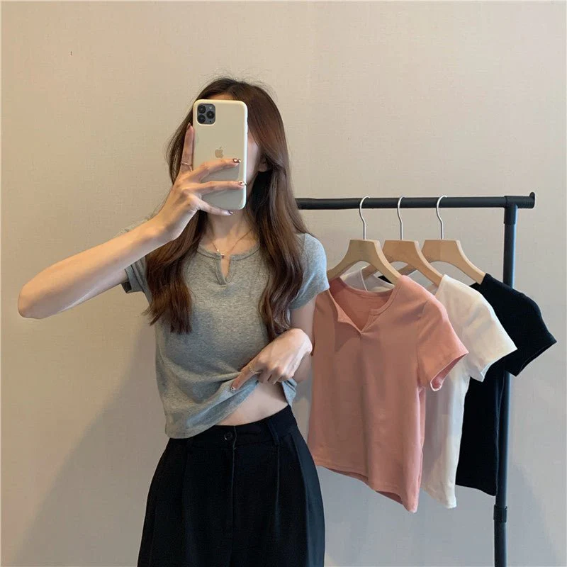 Women's summer design pink slim navel-baring hot girl women's T-shirt short sleeve 2025 summer FD