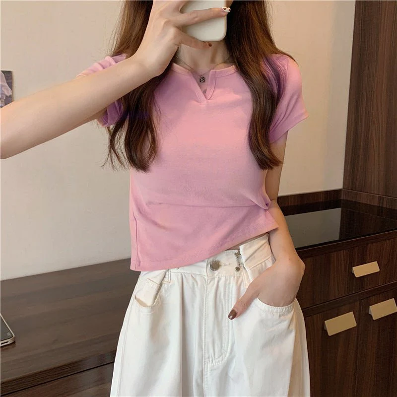 Women's summer design pink slim navel-baring hot girl women's T-shirt short sleeve 2025 summer FD - Image 10