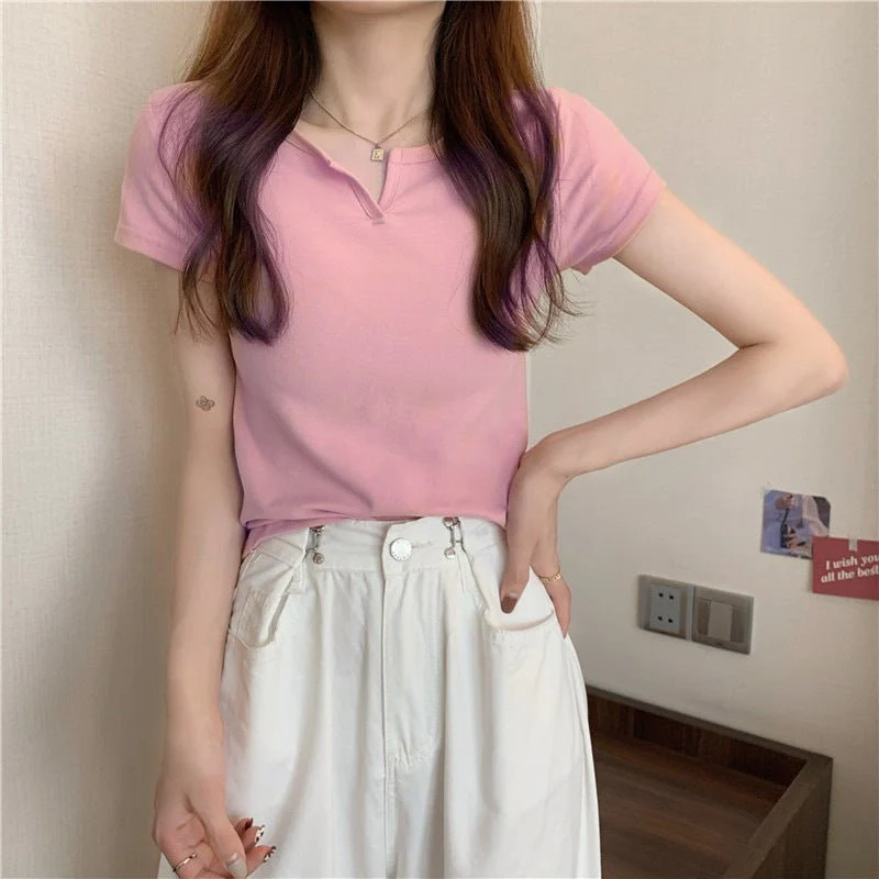 Women's summer design pink slim navel-baring hot girl women's T-shirt short sleeve 2025 summer FD - Image 11