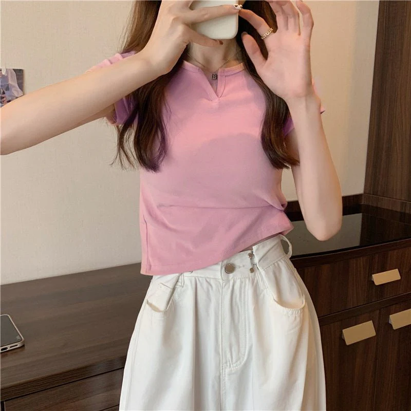 Women's summer design pink slim navel-baring hot girl women's T-shirt short sleeve 2025 summer FD - Image 12