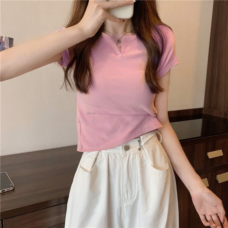 Women's summer design pink slim navel-baring hot girl women's T-shirt short sleeve 2025 summer FD - Image 13