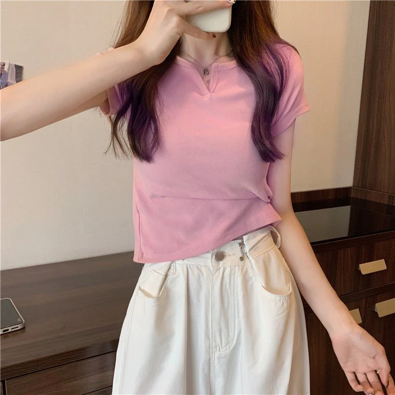 Women's summer design pink slim navel-baring hot girl women's T-shirt short sleeve 2025 summer FD - Image 2