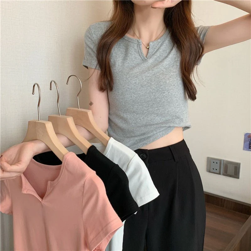 Women's summer design pink slim navel-baring hot girl women's T-shirt short sleeve 2025 summer FD - Image 4