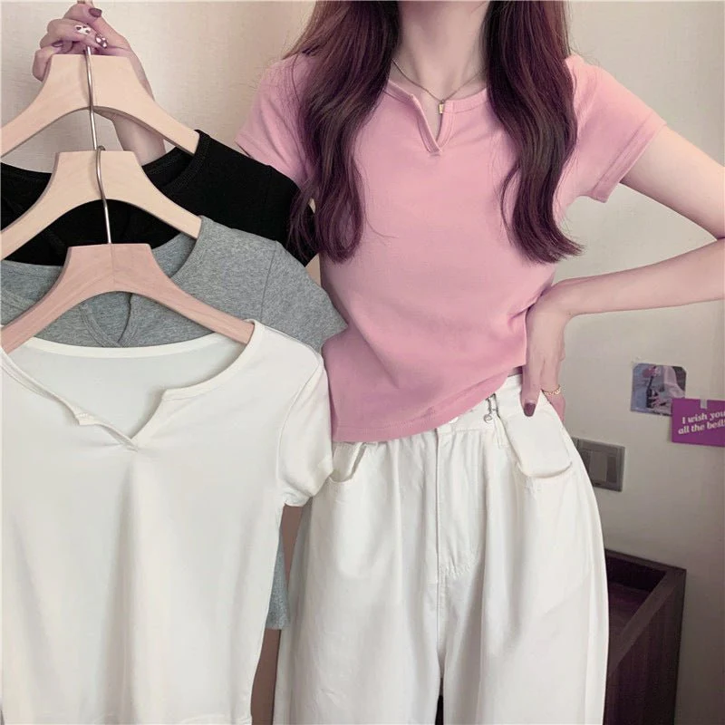 Women's summer design pink slim navel-baring hot girl women's T-shirt short sleeve 2025 summer FD - Image 5