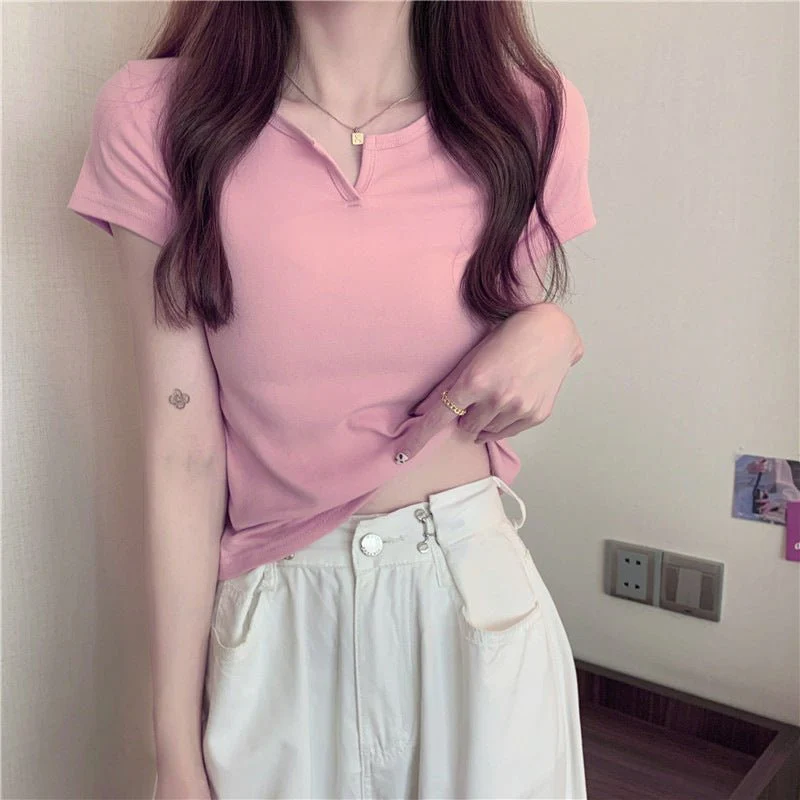 Women's summer design pink slim navel-baring hot girl women's T-shirt short sleeve 2025 summer FD - Image 6