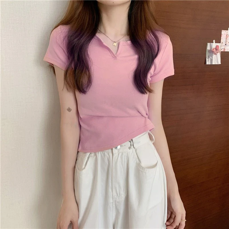 Women's summer design pink slim navel-baring hot girl women's T-shirt short sleeve 2025 summer FD - Image 8