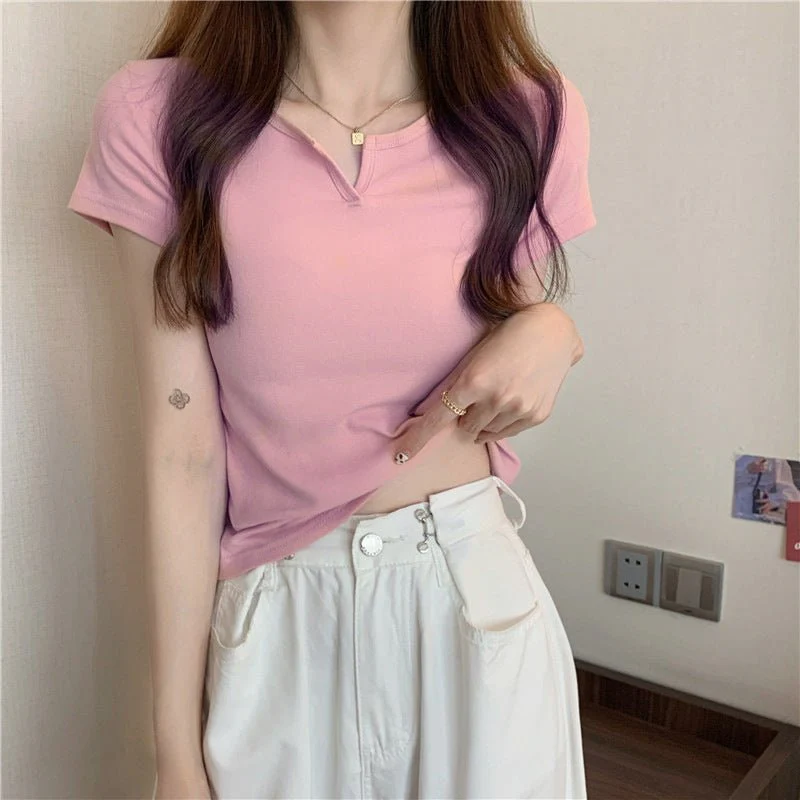 Women's summer design pink slim navel-baring hot girl women's T-shirt short sleeve 2025 summer FD - Image 9