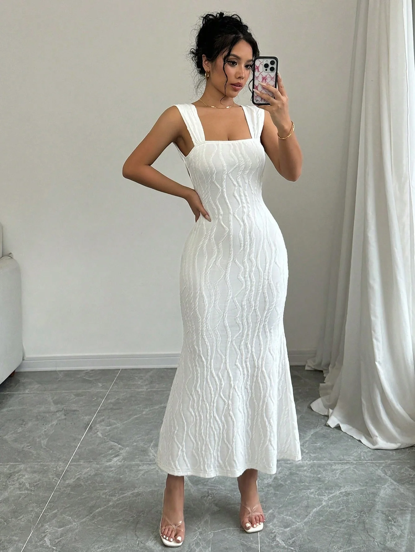 Women's Summer Solid Color Fishtail Hem Spaghetti Strap Bodycon Backless Dress Maxi Women Outfit - Image 3