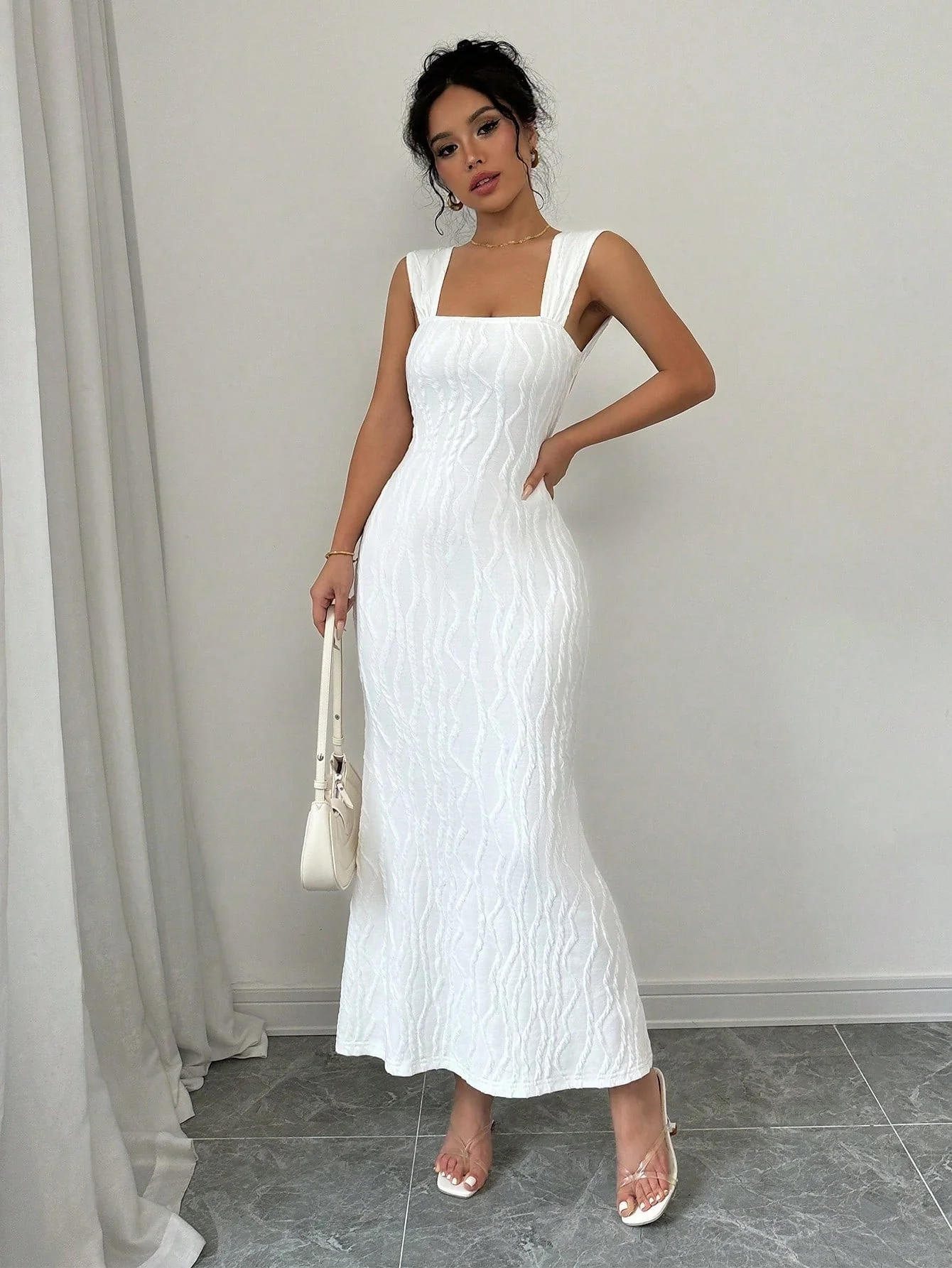 Women's Summer Solid Color Fishtail Hem Spaghetti Strap Bodycon Backless Dress Maxi Women Outfit - Image 4