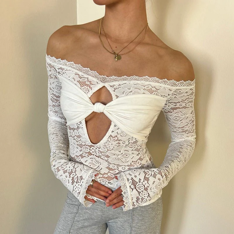 Women's summer style tight one shoulder lace top - Image 3