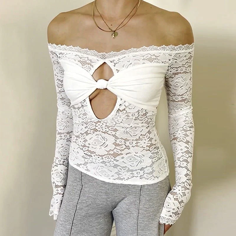 Women's summer style tight one shoulder lace top - Image 5