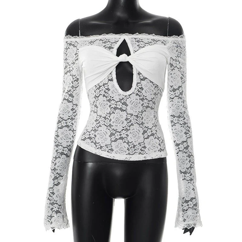 Women's summer style tight one shoulder lace top - Image 7