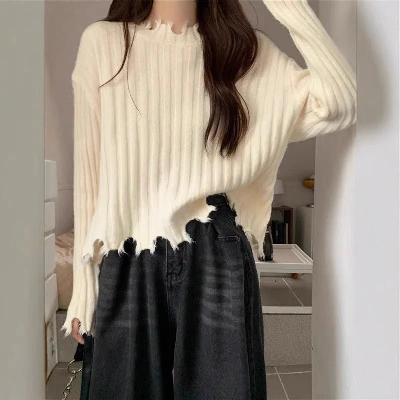 Women's Sweet Pullover Sweater – Slim Fit Lace Collar Long Sleeve