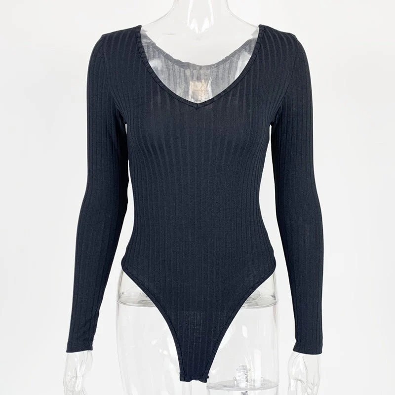 Women's sxy slim V-neck solid color long-sleeved jumpsuit - Image 10