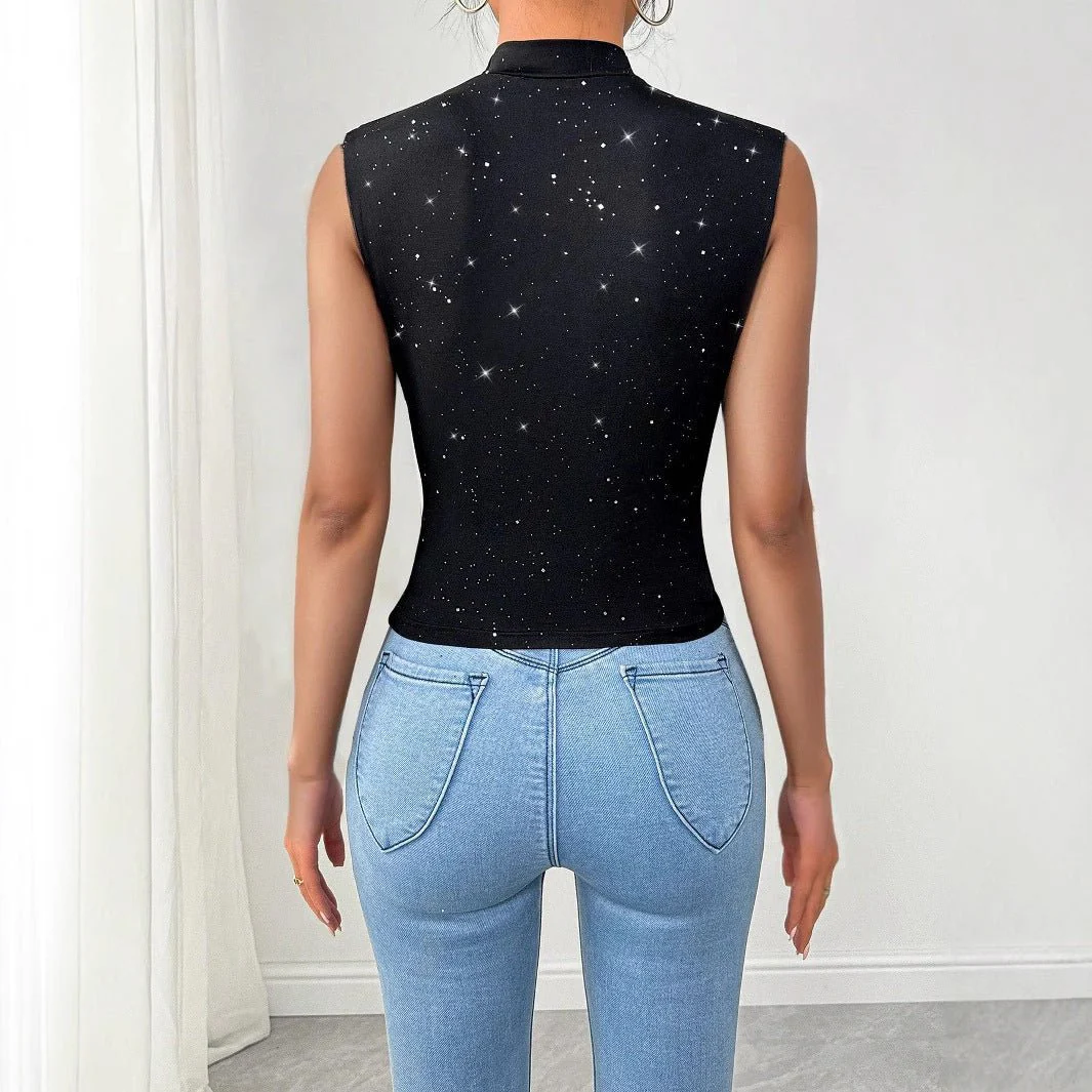 Women's V-neck shiny sequined decorative sleeveless top - Image 4