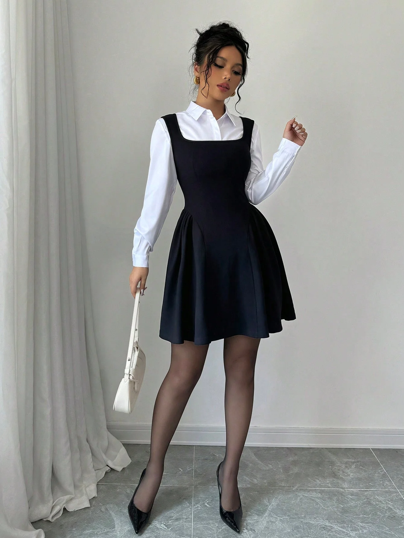 Women's V-Neck Sleeveless Dress, Ruched Hem A-Line Design, High Stretch Textured Fabric, Solid Color, Chic Commuting Daily Casual Versatile Waist-Cinched Slimming Spring Summer Fall Winter Elegant Refined - Image 9