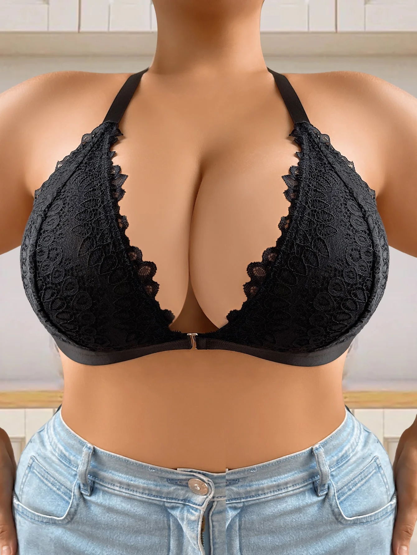 Y-Shape Lift | Plus Size Backless Lace Push-Up Bra Black - Image 9